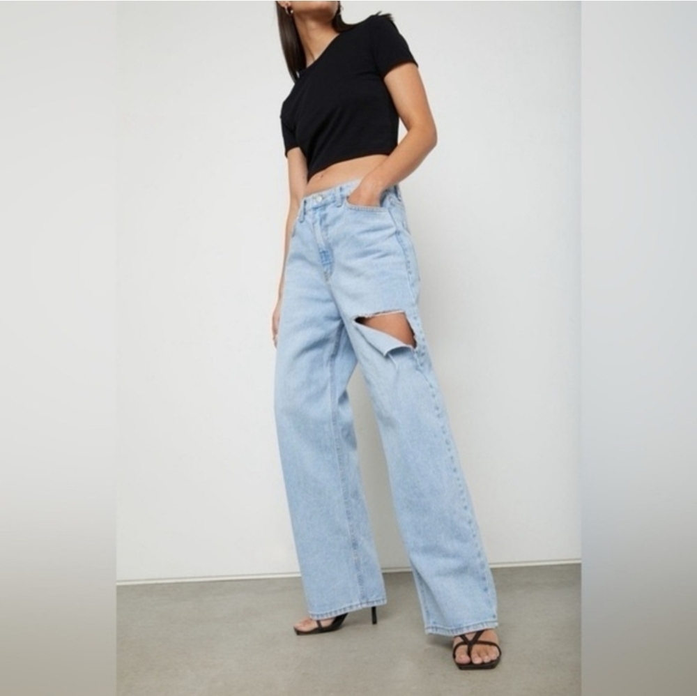 Oak + Fort Light Wash Cutout Straight Leg Jeans Size S EUC